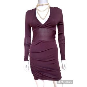 Zara burgundy deep V-neck knit mini dress, M